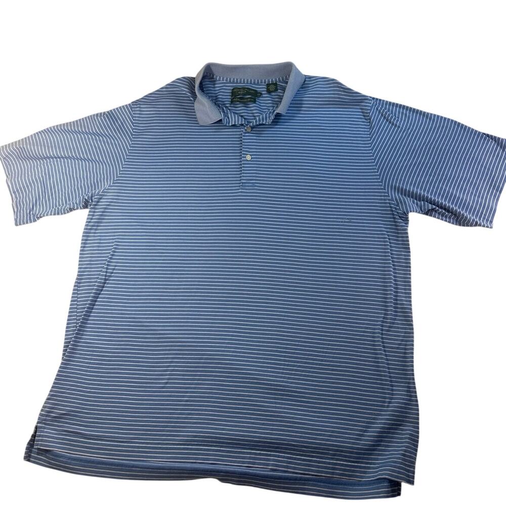 Jack Nicklaus Golf  blue and white striped golf polo shirt mens Size XXL.